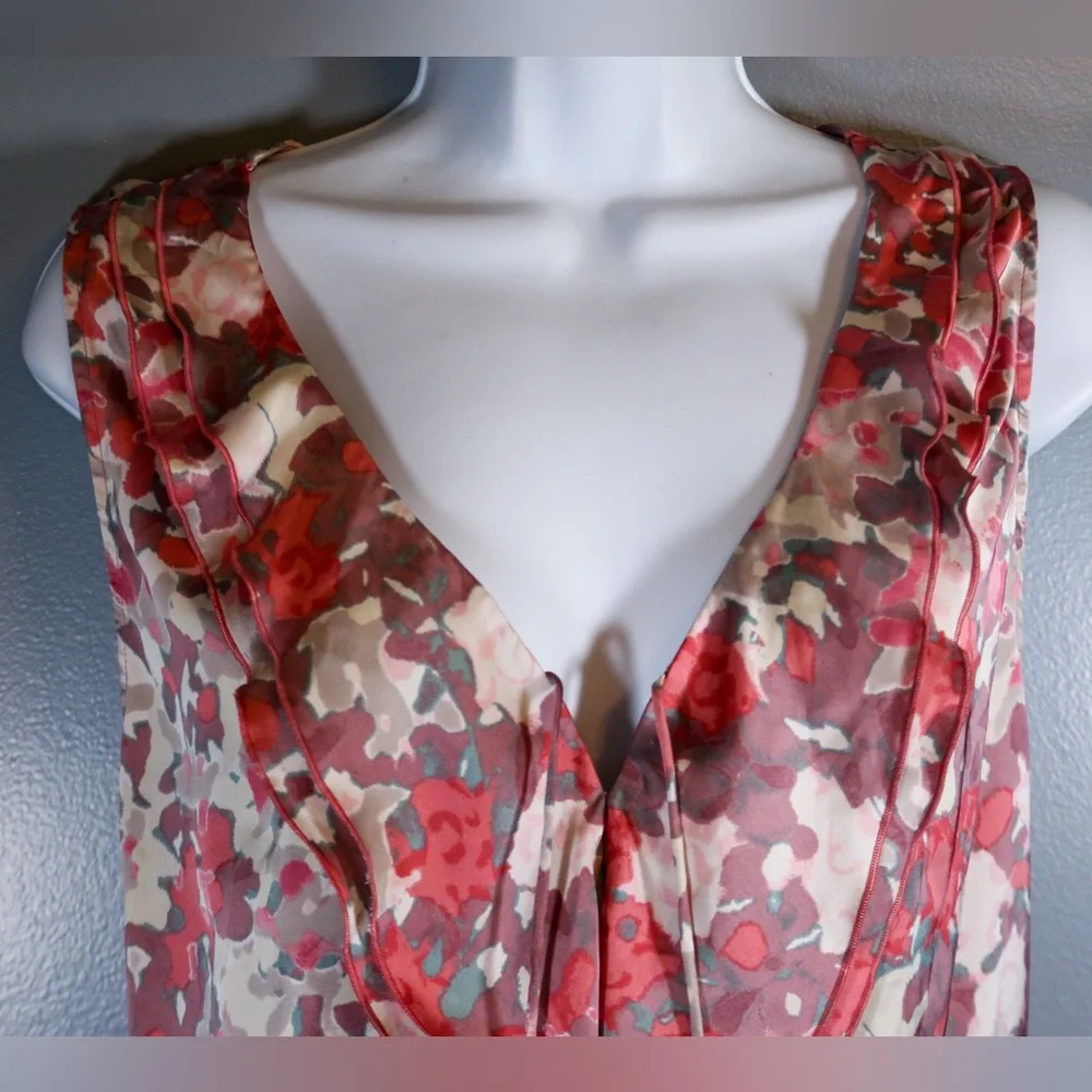Banana Republic XL Floral Ruffle Tie Front Sleeveless Blouse Top - Picture 6 of 13